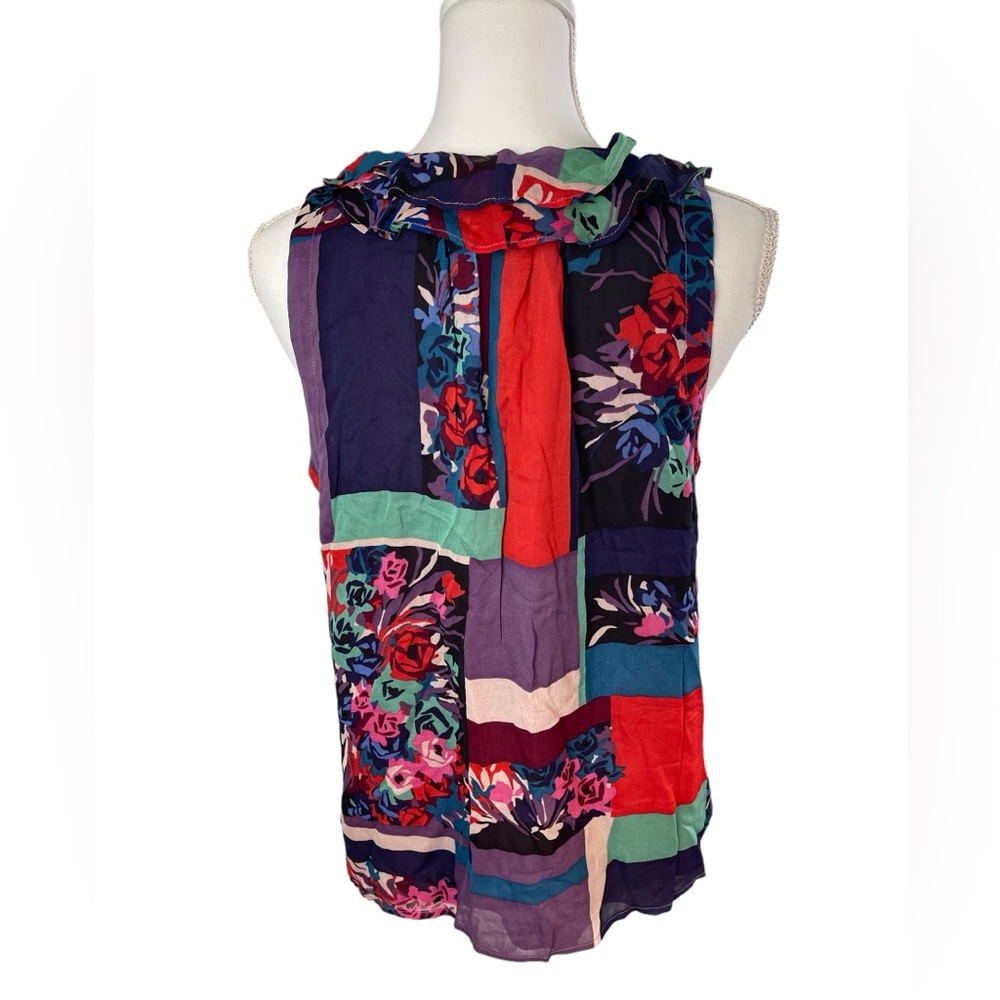 Maeve by Anthropologie sleeveless multicolor floral ruffle collar top - Picture 4 of 12